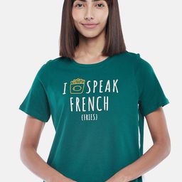 People Women Green & White Typography Printed Pure Cotton T-shirt-picture-43