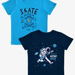 x2o Boys Navy Pack of 2 Typography Printed Pure Cotton T-shirts-image-125