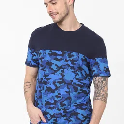 Celio Men Navy Blue Camouflage Printed T-shirt-image-15