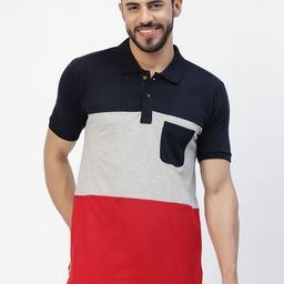 Kalt Colourblocked Polo Collar Pockets T-shirt-image-84
