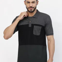 Kalt Colourblocked Polo Collar Pockets T-shirt-image-68