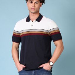 V-Mart Men Striped Polo Collar Cotton T-shirt-image-98