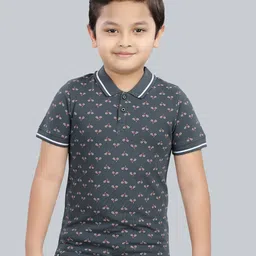 3PIN Boys Conversational Printed Polo Collar Cotton T-shirt-image-40