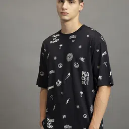 Bewakoof Conversational Printed Drop-Shoulder Sleeves Pure Cotton Oversized T-shirt-image-54