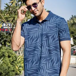 ONE SKY Men Floral Printed Polo Collar Cotton T-shirt-image-74