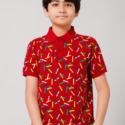 Alan Jones Boys Geometric Printed Polo Collar Regular T-shirt-image-41