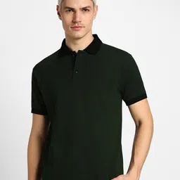 VEIRDO Olive Polo Collar Pure Cotton T-shirt-image-79