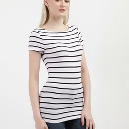 Tommy Hilfiger Women Striped Boat Neck Cotton T-Shirt-image-15