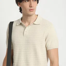 THE BEAR HOUSE Men Self Design Polo Collar Pure Cotton T-shirt-image-23