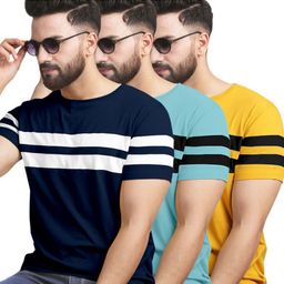 AUSK Men 3 Striped Henley Neck Pockets T-shirt-picture-21