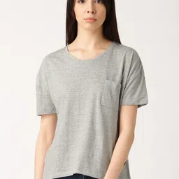 ether Women Grey Melange Solid Round Neck Drop-Shoulder T-shirt-image-49