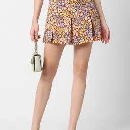 VASTRADO Floral Printed Pure Cotton Flared Pleated Mini Skirt-picture-15