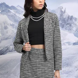 Tokyo Talkies Black White Self-Design Blazer With Slim-Fit Skirt-image-72