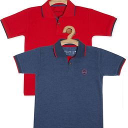 earth conscious Boys Pack Of 2 Red & Navy Blue Solid Polo Collar T-shirt-image-88