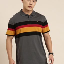 Joven Striped Polo Collar Cotton T-shirt-image-42