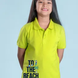 NUSYL Girls Typography Printed Polo Collar T-shirt-picture-0
