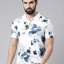 Kryptic Floral Printed Pure Cotton Polo Collar T-shirt-image-0