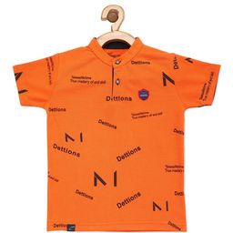 earth conscious Boys Orange Printed Polo Collar Cotton T-shirt-image-84
