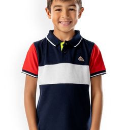 Cherry Crumble Boys Navy Blue Colourblocked Polo Collar T-shirt-39