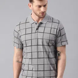 Kryptic Checked Pure Cotton Polo Collar T-shirt-image-92