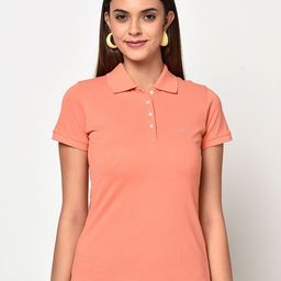 METTLE Women Peach-Coloured Solid Polo Collar T-shirt-picture-2