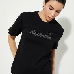 max Women Typography Printed Round Neck Cotton T-shirt-image-79