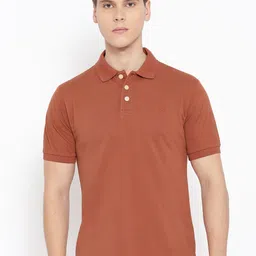 CHKOKKO Men Rust Polo Collar T-shirt-image-77