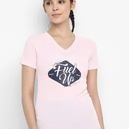 OFF LIMITS Women Pink Typography Printed V-Neck Slim Fit T-shirt-image-70
