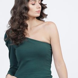 Tokyo Talkies Women Green   Colourblocked V-Neck Slim Fit T-shirt-image-58