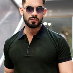 Maniac Striped Polo Collar Slim Fit Cotton T-shirt-image-10