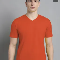 FBAR Men Orange V-Neck Pockets Slim Fit T-shirt-image-96