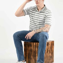 SQUIREHOOD Striped Polo Collar Cotton Slim Fit T-shirt-image-79