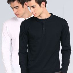 appulse Men Pack Of 2 Black & White Mandarin Collar T-Shirt-image-60