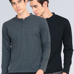 appulse Men Pack Of 2 Grey & Black Mandarin Collar T-Shirt-image-100