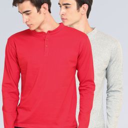 appulse Men Pack Of 2 Red & Grey Mandarin Collar T-Shirt-image-33