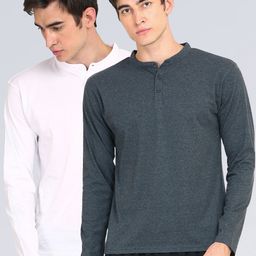 appulse Men Pack Of 2 White & Grey Mandarin Collar T-Shirt-image-77