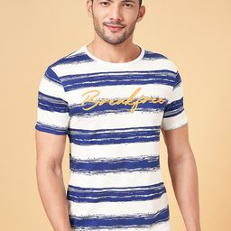 People Blue Striped Pure Cotton Slim Fit T-shirt-image-8