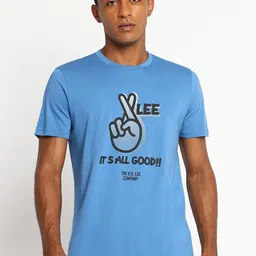 Lee Men Blue Typography Printed Cotton Slim Fit T-shirt-image-89
