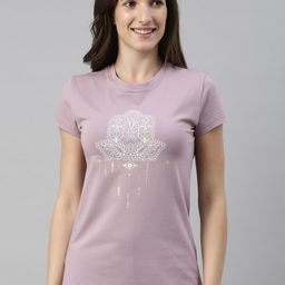 Enamor Women Purple Printed Slim Fit Cotton T-shirt-image-53