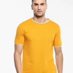 Alan Jones Men Mustard Yellow Solid Slim Fit T-shirt-picture-40
