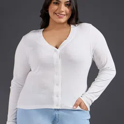 20Dresses Plus Size White V-Neck Long Sleeve Regular Top-image-57