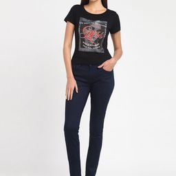 GUESS Women Graphic Printed Round Neck Cotton Slim Fit T-shirt-image-86