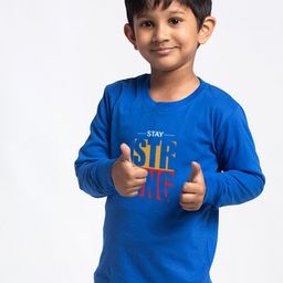 Friskers Boys Blue Typography Printed Applique Slim Fit T-shirt-image-75