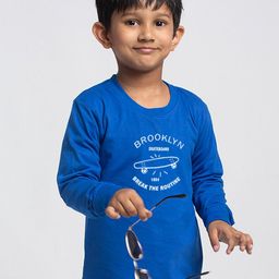 Friskers Boys Blue Typography Printed Applique Slim Fit T-shirt-image-34