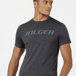 JOLGER Typography Printed Round Neck Short Sleeves Applique Slim Fit Sports T-shirt-image-37