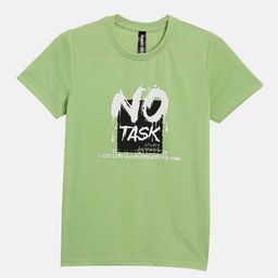 Maniac Boys Green Typography Printed Applique Slim Fit T-shirt-image-100