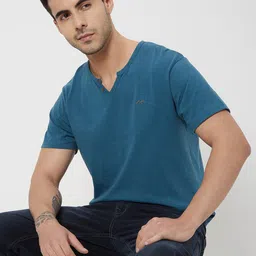 Mufti Henley Neck Pure Cotton Slim Fit T-shirt-picture-40