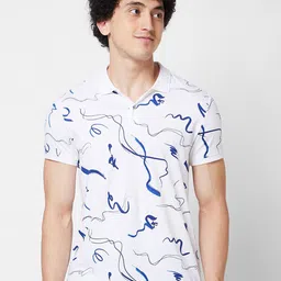 SPYKAR Abstract Printed Polo Collar Cotton Slim Fit T-shirt-image-76