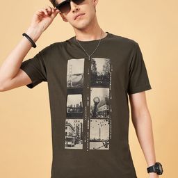 SF JEANS by Pantaloons Men Printed V-Neck Raw Edge Slim Fit T-shirt-image-96