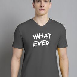 FBAR Typography Printed V-Neck Slim Fit Cotton T-shirt-image-29
